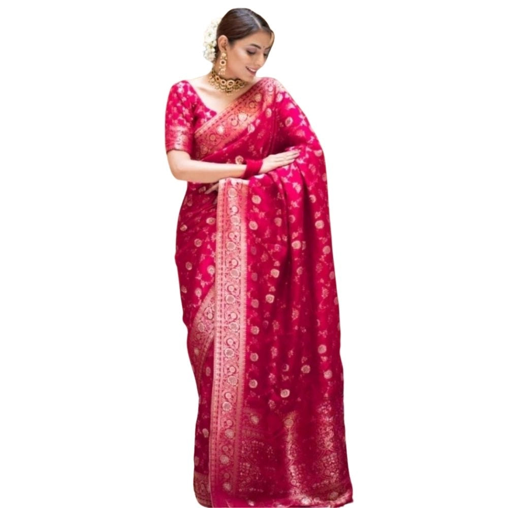 Women's Silk Printed Saree With Unstitched Blouse 5.5mtr (rani Pink) | Women Signature Collection