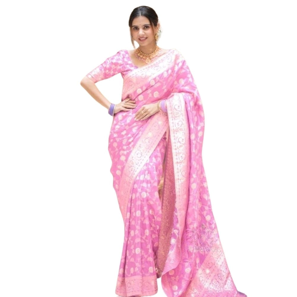Women's Silk Printed Saree With Unstitched Blouse 5.5mtr (pink) | Women Signature Collection