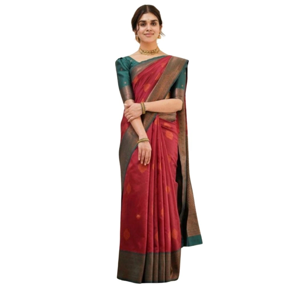 Women's Silk Printed Saree With Unstitched Blouse 5.5mtr (red) | Women Signature Collection