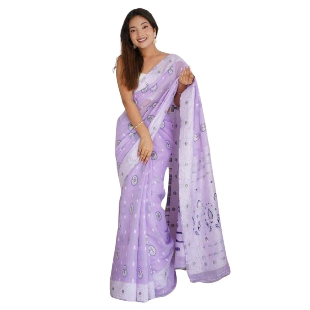 Women's Cotton Printed Saree With Unstitched Blouse 5.5mtr (lavender) | Women Signature Collection