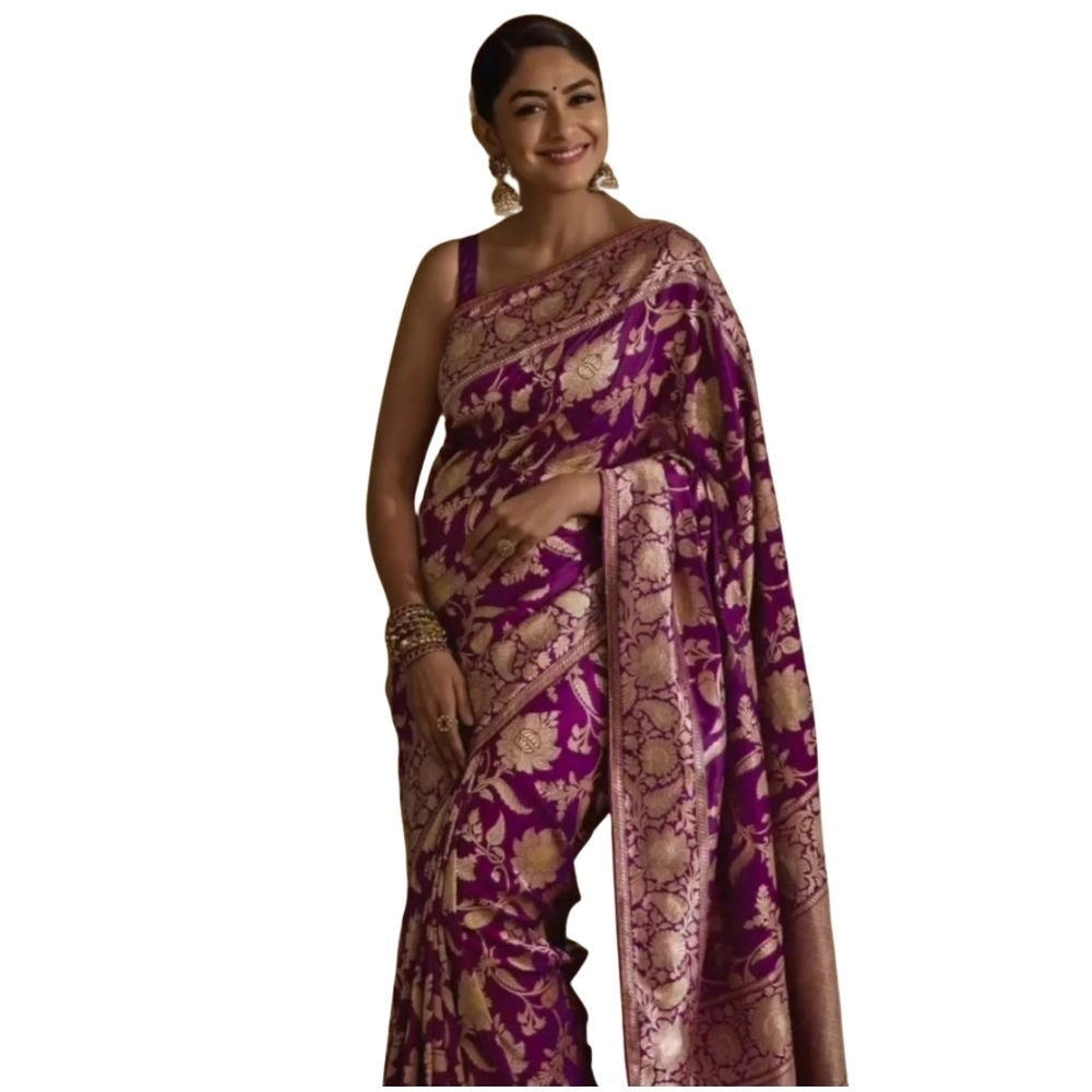 Women's Silk Printed Saree With Unstitched Blouse 5.5mtr (purple) | Women Signature Collection