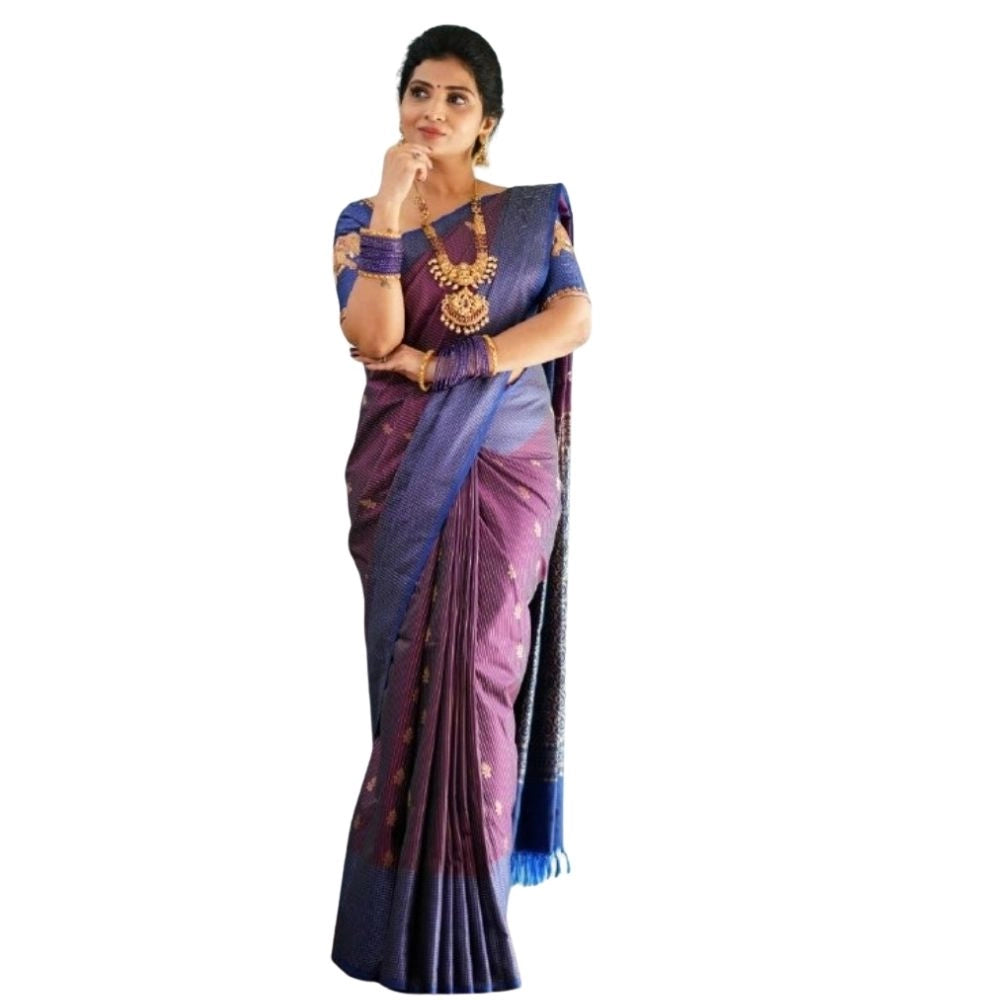Women's Silk Printed Saree With Unstitched Blouse 5.5mtr (purple) | Women Signature Collection