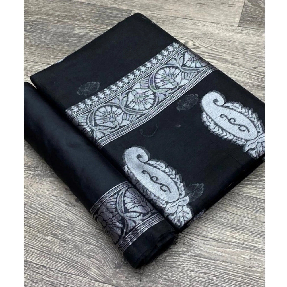 Women's Cotton Printed Saree With Unstitched Blouse 5.5mtr (black) | Women Signature Collection