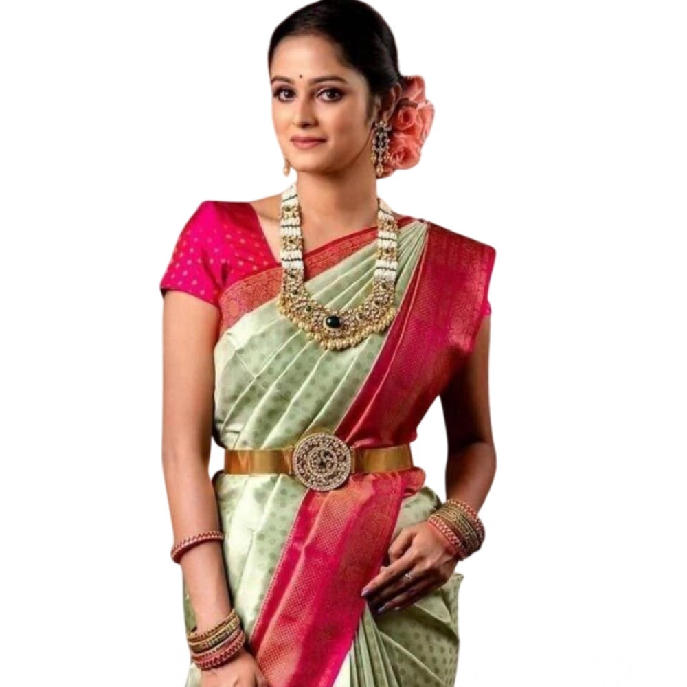 Women's Soft Lichi Silk Printed Saree With Unstitched Blouse 5.5mtr (light Green) | Women Signature Collection