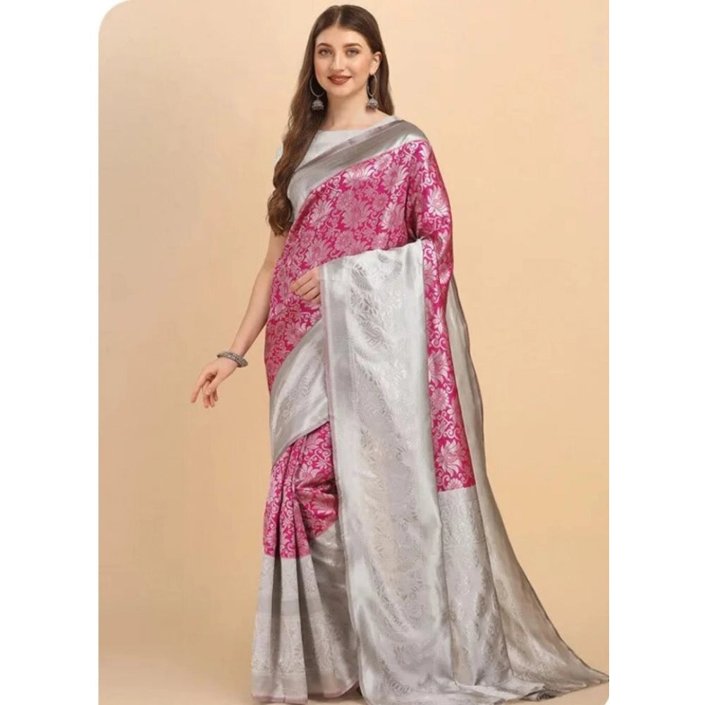 Women's Soft Lichi Silk Printed Saree With Unstitched Blouse 5.5mtr (pink) | Women Signature Collection