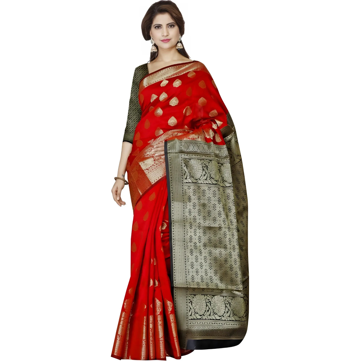Women's Jacquard Woven Saree With Unstitched Blouse 5.5mtr (red) | Women Signature Collection