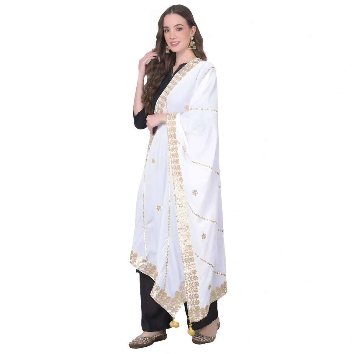 Women's Velvet Gotta Patti Dupatta (off White, Length: 2.25 To 2.50 Mtr) | Women Signature Collection
