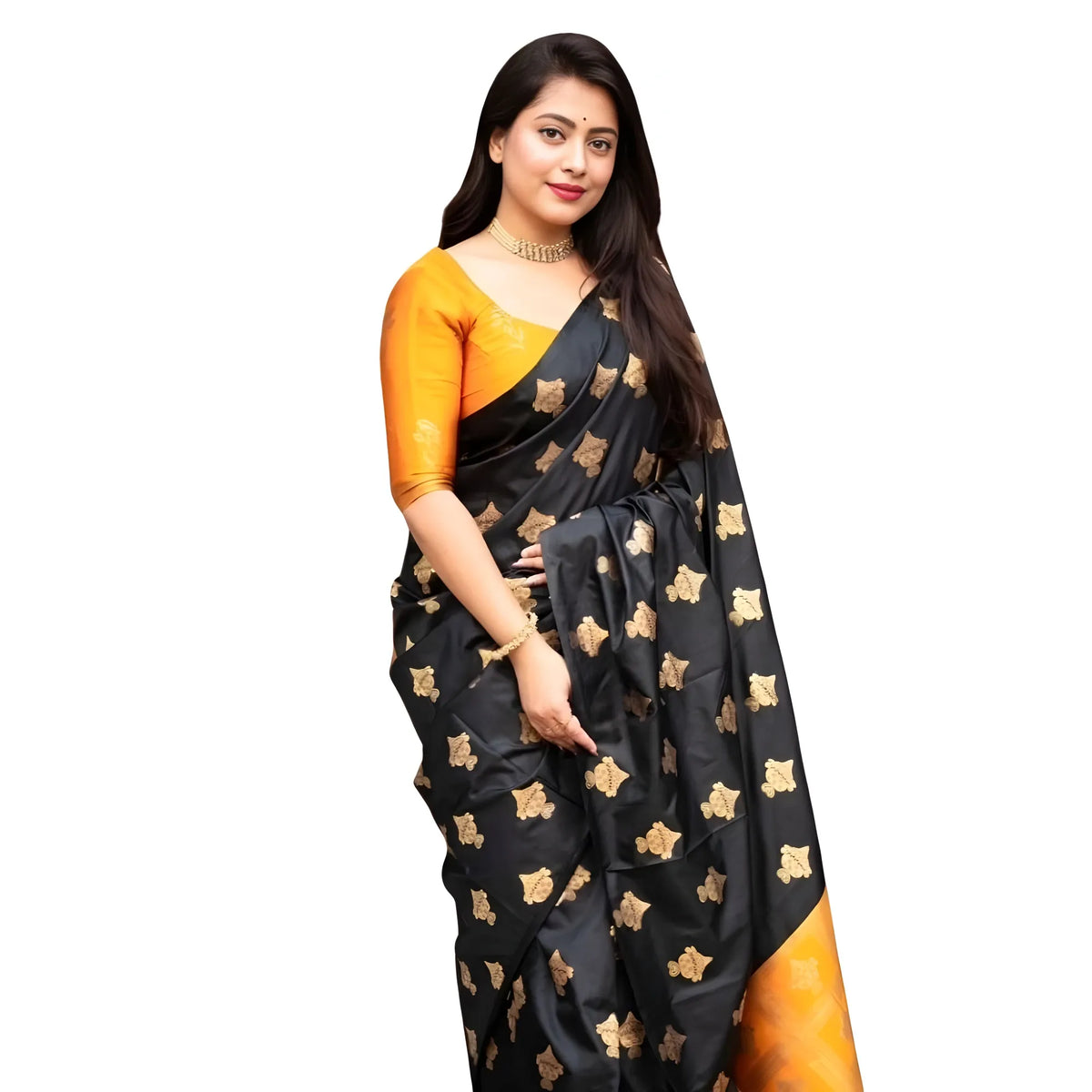 Women's Silk Printed Saree With Unstitched Blouse 5.5mtr (yellow) | Women Signature Collection