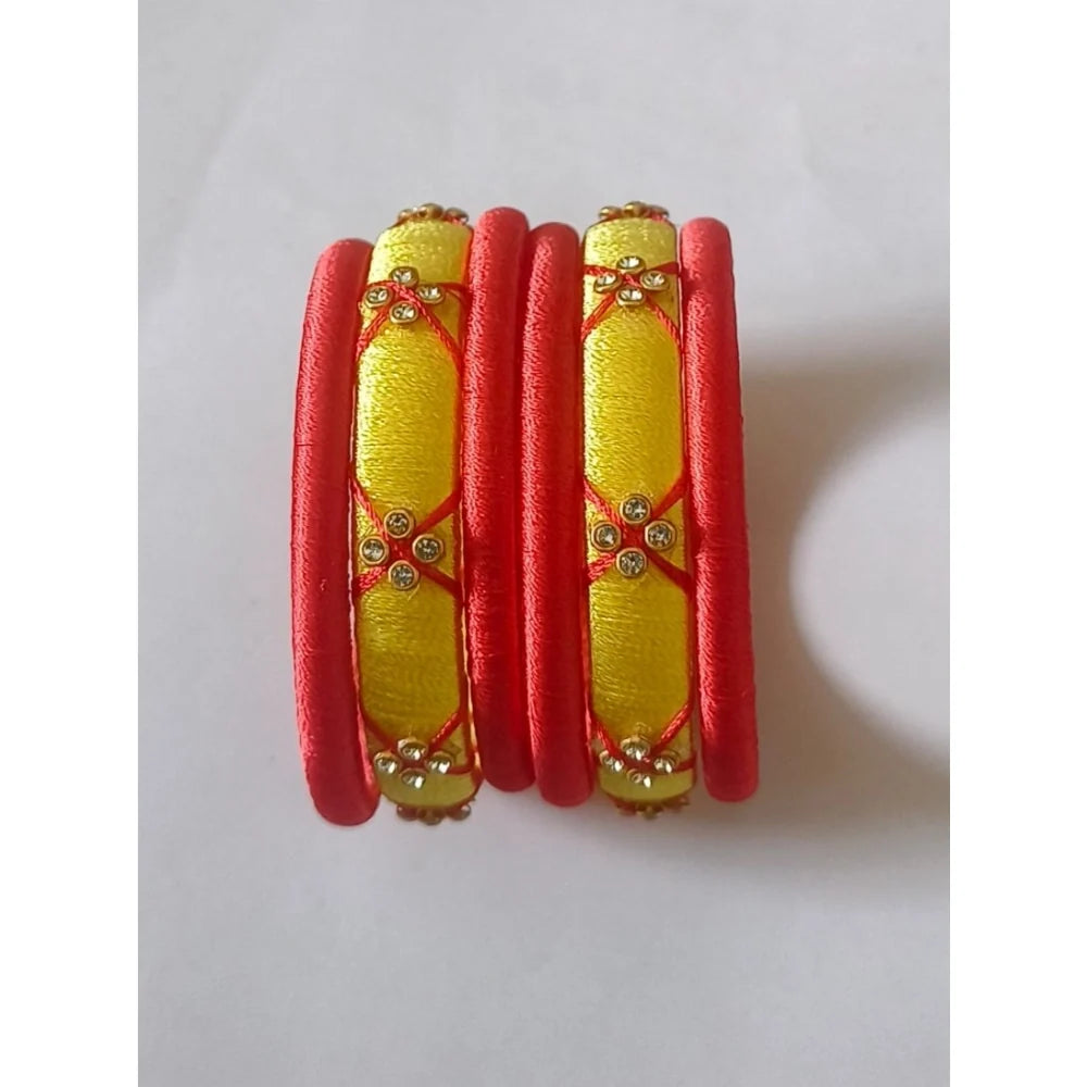 Women's Plastic Silk Thread Bangles (Lemon Yellow, Size: 2.2)