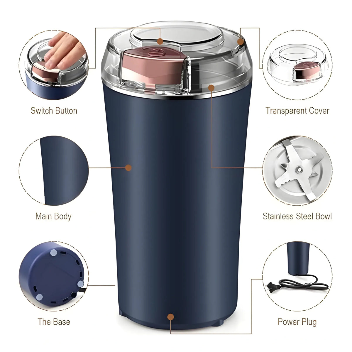 Crystal Essential Plastic-Stainless Steel Electric Coffee Bean Grinder