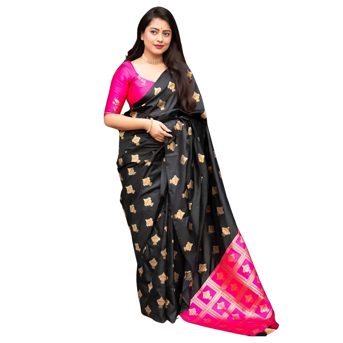 Women's Silk Printed Saree With Unstitched Blouse 5.5mtr (pink) | Women Signature Collection
