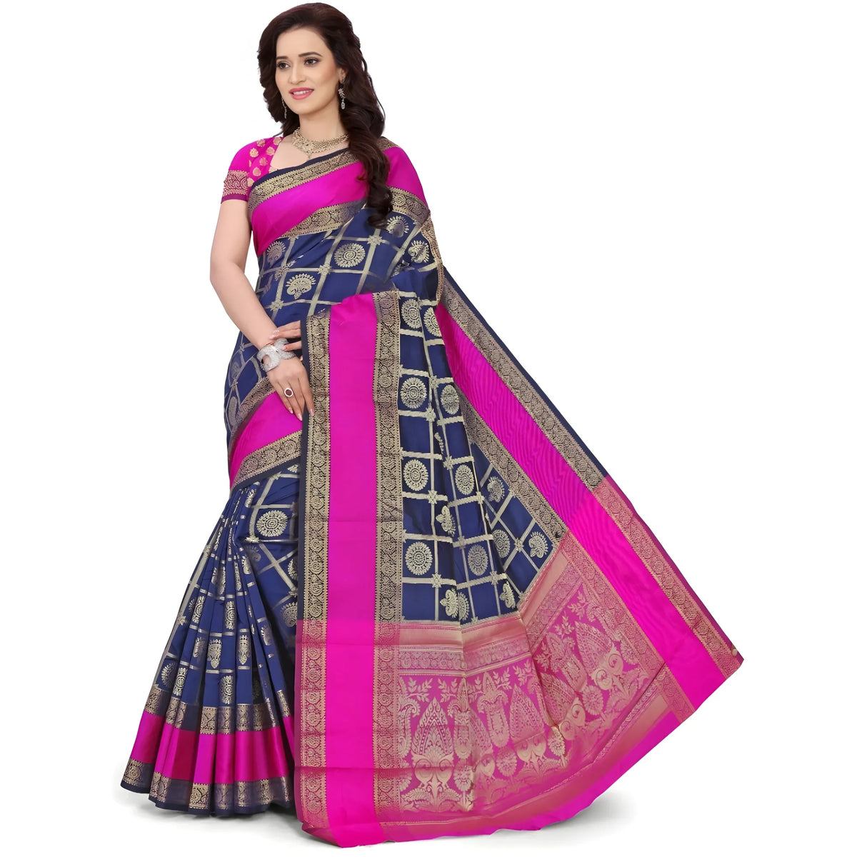 Women's Jacquard Woven Saree With Unstitched Blouse 5.5mtr (blue) | Women Signature Collection
