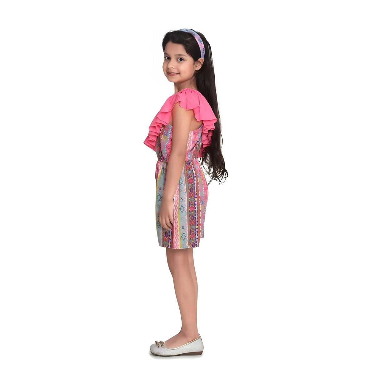 Girl's Cotton & Polyester Printed 3/4th Sleeves Dress (pink) | Kids Signature Collection