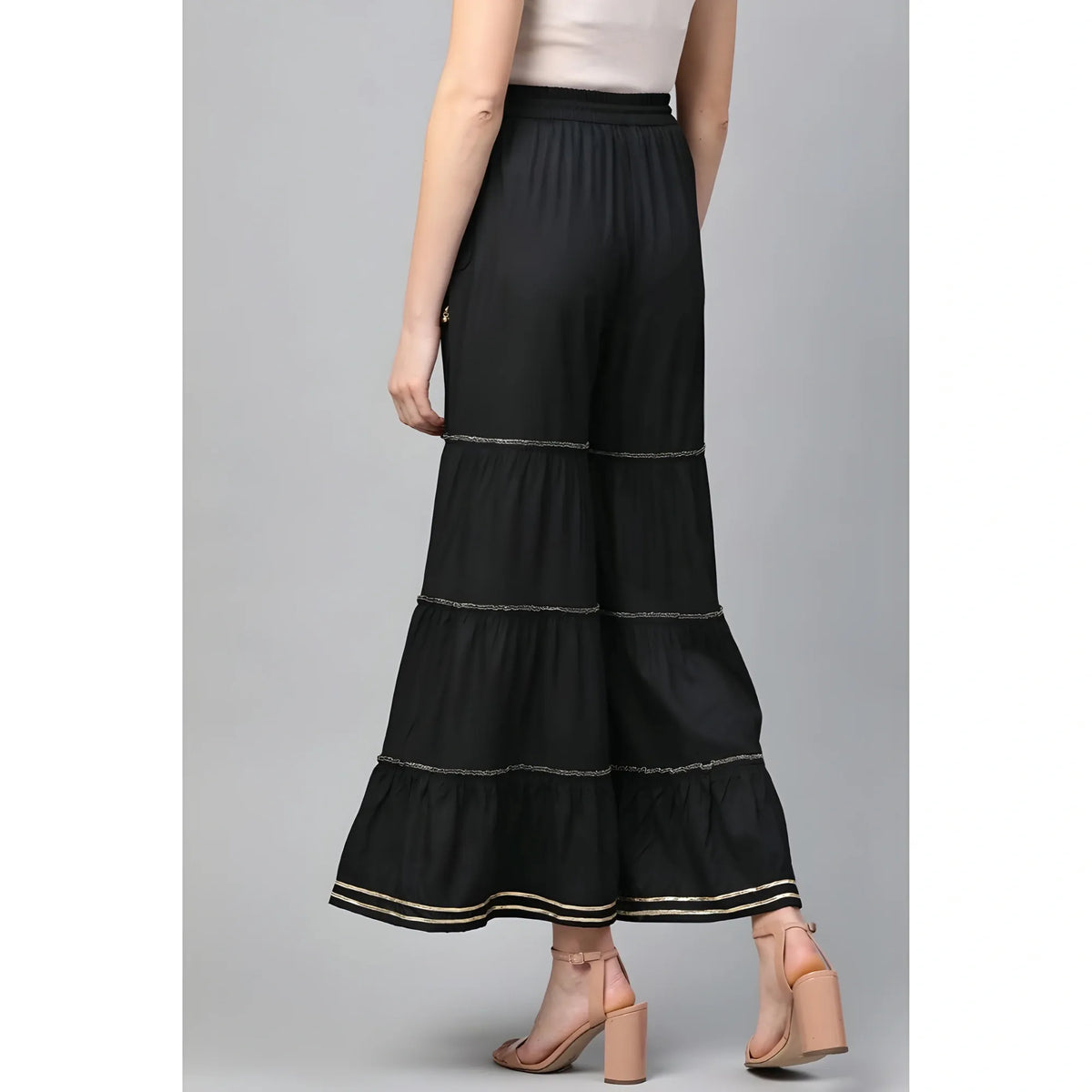 Women's Casual Solid Rayon Sharara (black) | Women Signature Collection