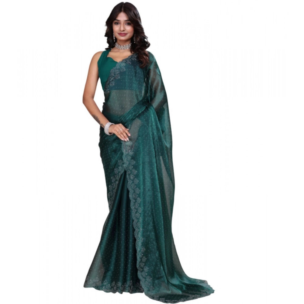 Women's Jimmy Choo Embellished Bollywood Saree With Unstitched Blouse 5.5mtr (green) | Women Signature Collection
