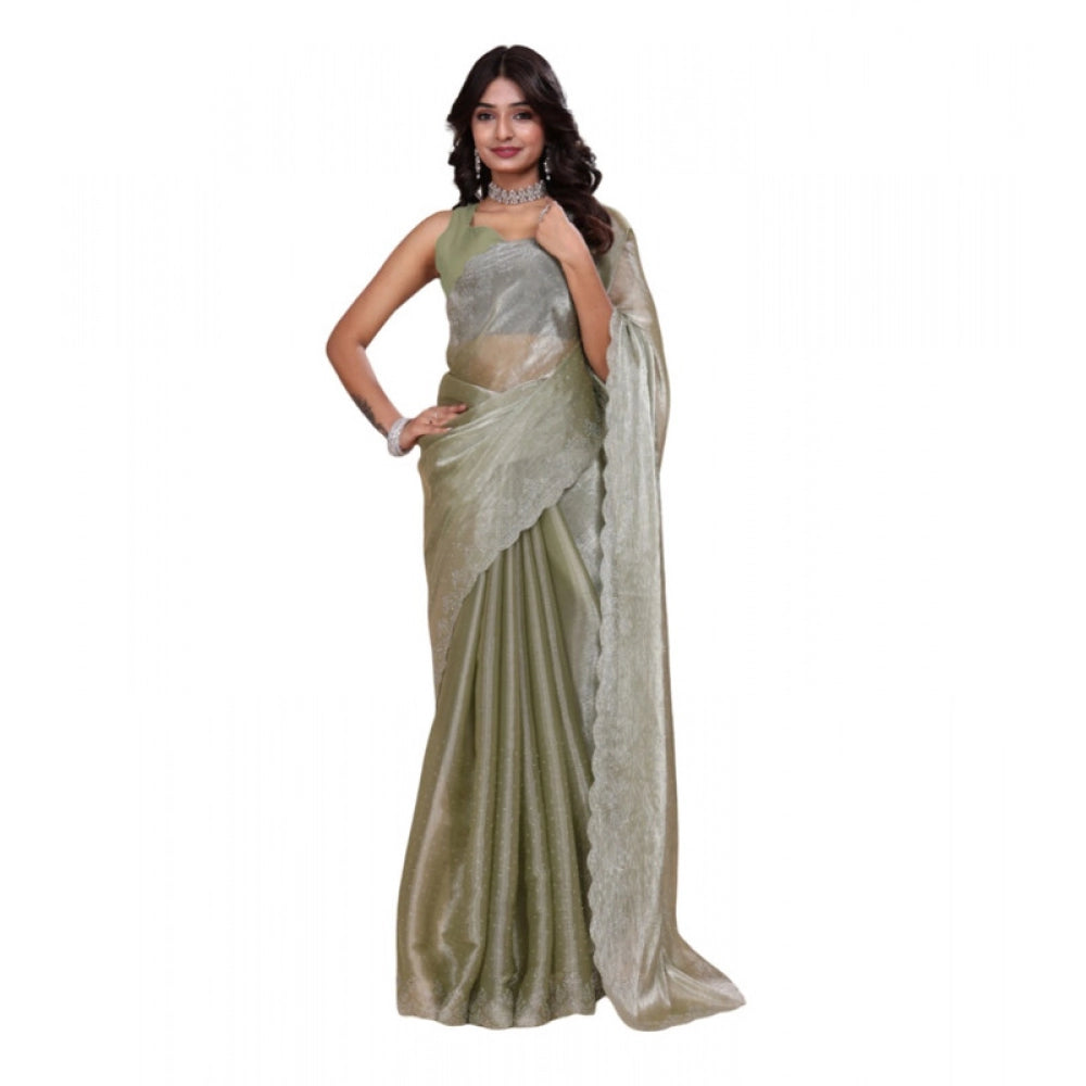Women's Jimmy Choo Embellished Bollywood Saree With Unstitched Blouse 5.5mtr (light Green) | Women Signature Collection