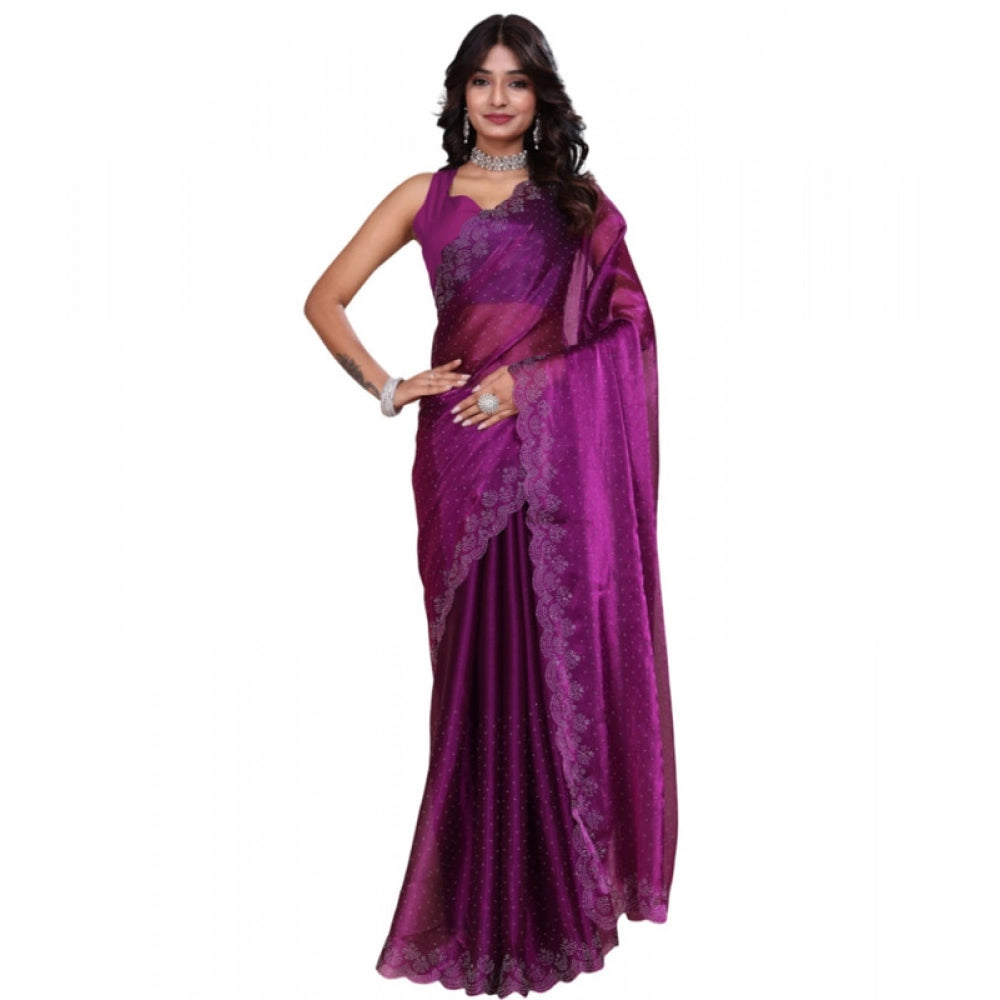 Women's Tissue Pure Silk Embellished Bollywood Saree With Unstitched Blouse 5.5mtr (purple) | Women Signature Collection