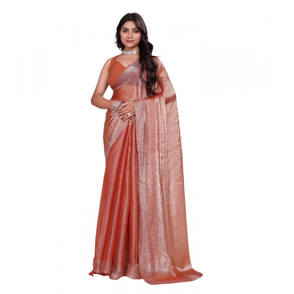 Women's Jimmy Choo Embellished Bollywood Saree With Unstitched Blouse 5.5mtr (orange) | Women Signature Collection