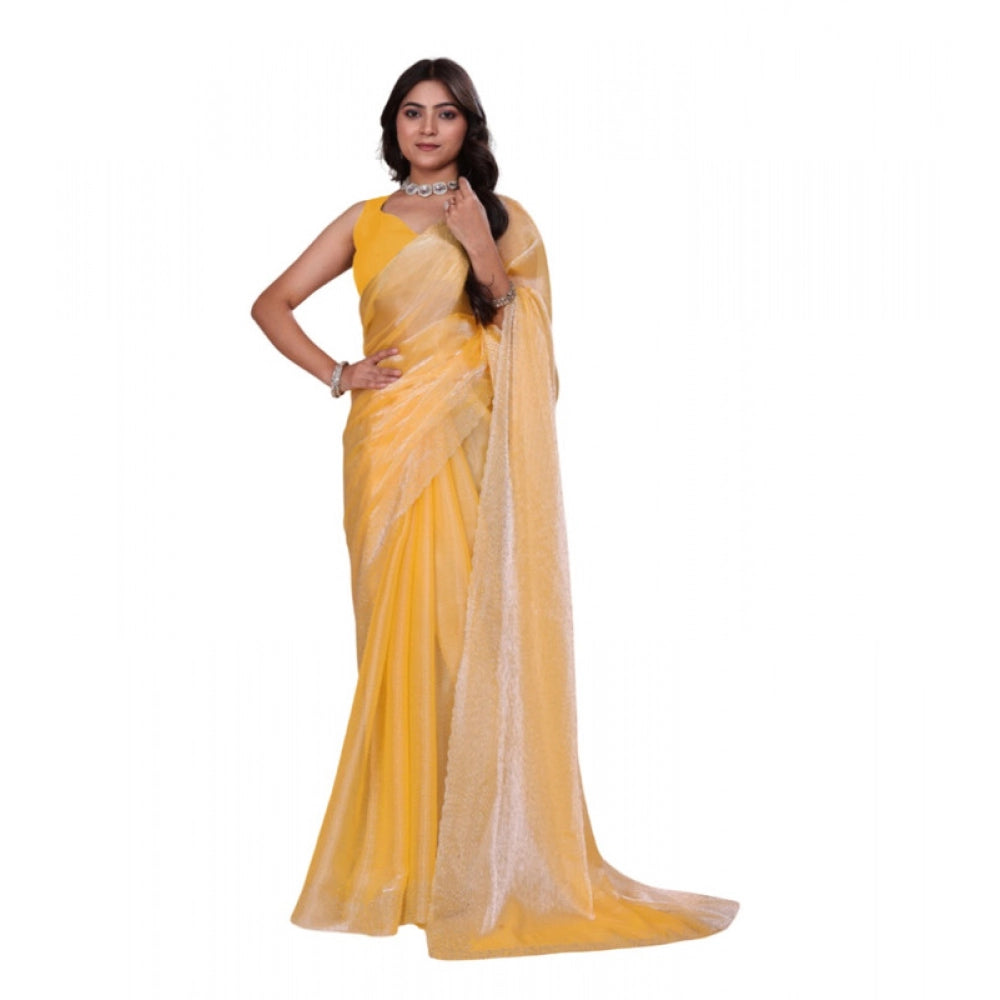 Women's Jimmy Choo Embellished Bollywood Saree With Unstitched Blouse 5.5mtr (yellow) | Women Signature Collection