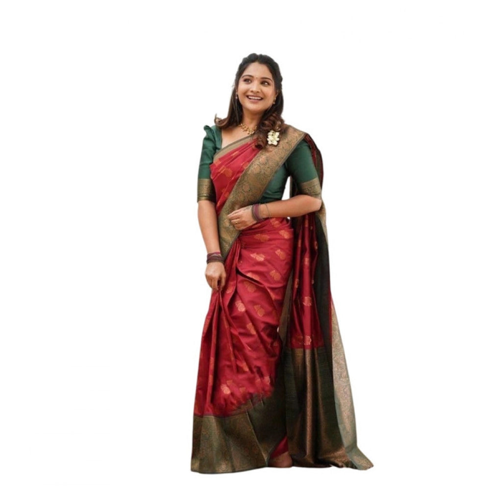 Women's Litchi Silk Printed Saree With Unstitched Blouse (red) | Women Signature Collection