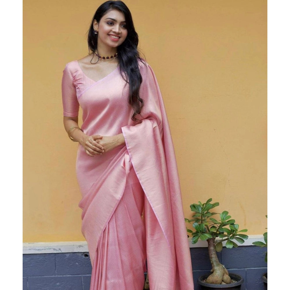 Women's Litchi Silk Printed Saree With Unstitched Blouse (light Pink) | Women Signature Collection