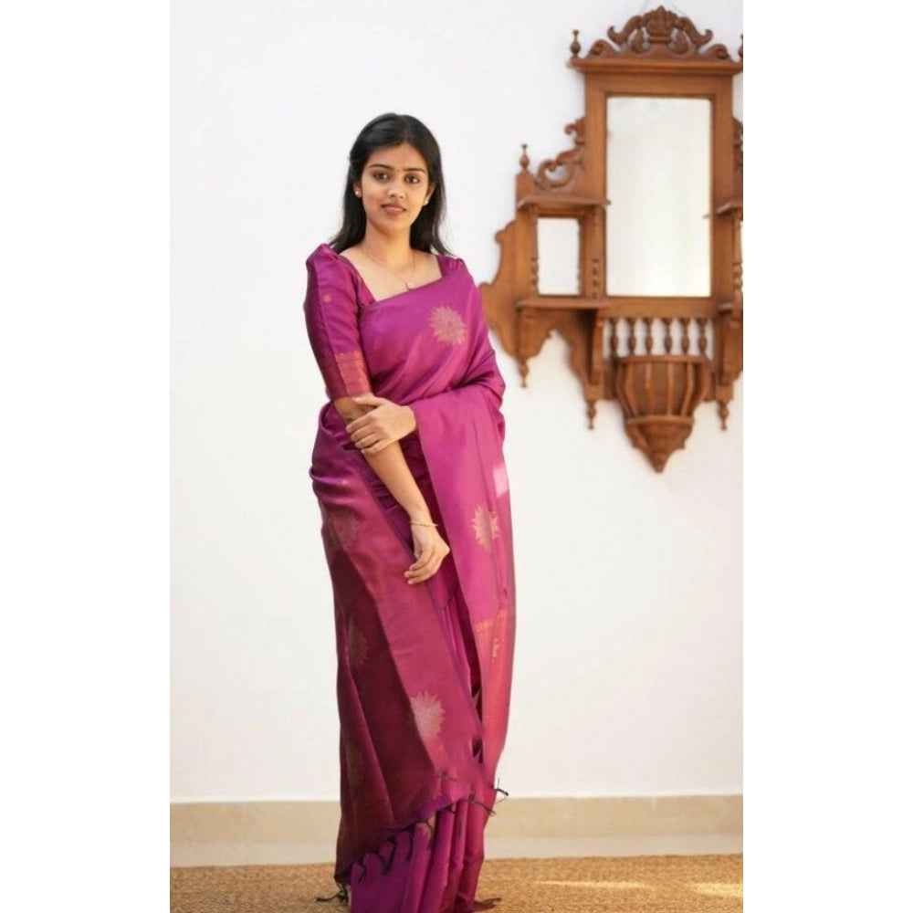 Women's Litchi Silk Printed Saree With Unstitched Blouse (dark Pink) | Women Signature Collection