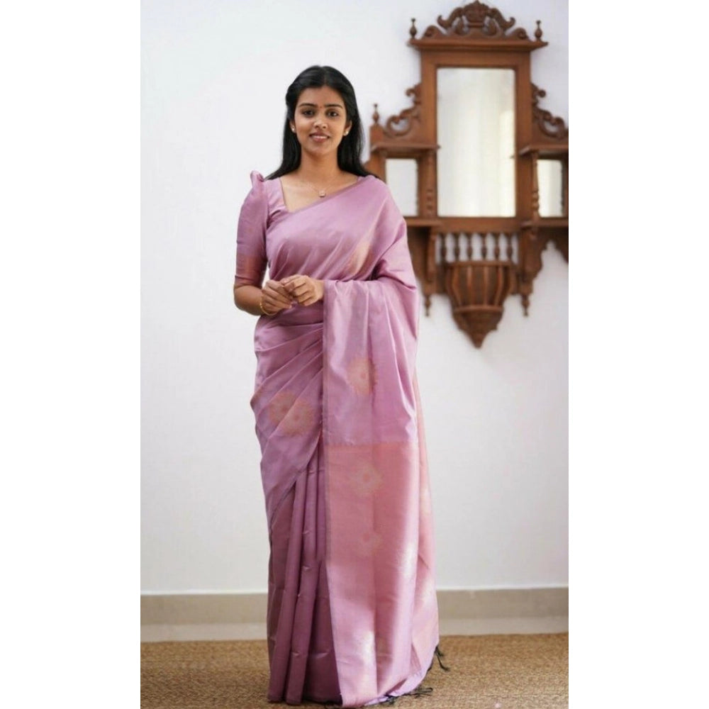 Women's Litchi Silk Printed Saree With Unstitched Blouse (light Pink) | Women Signature Collection