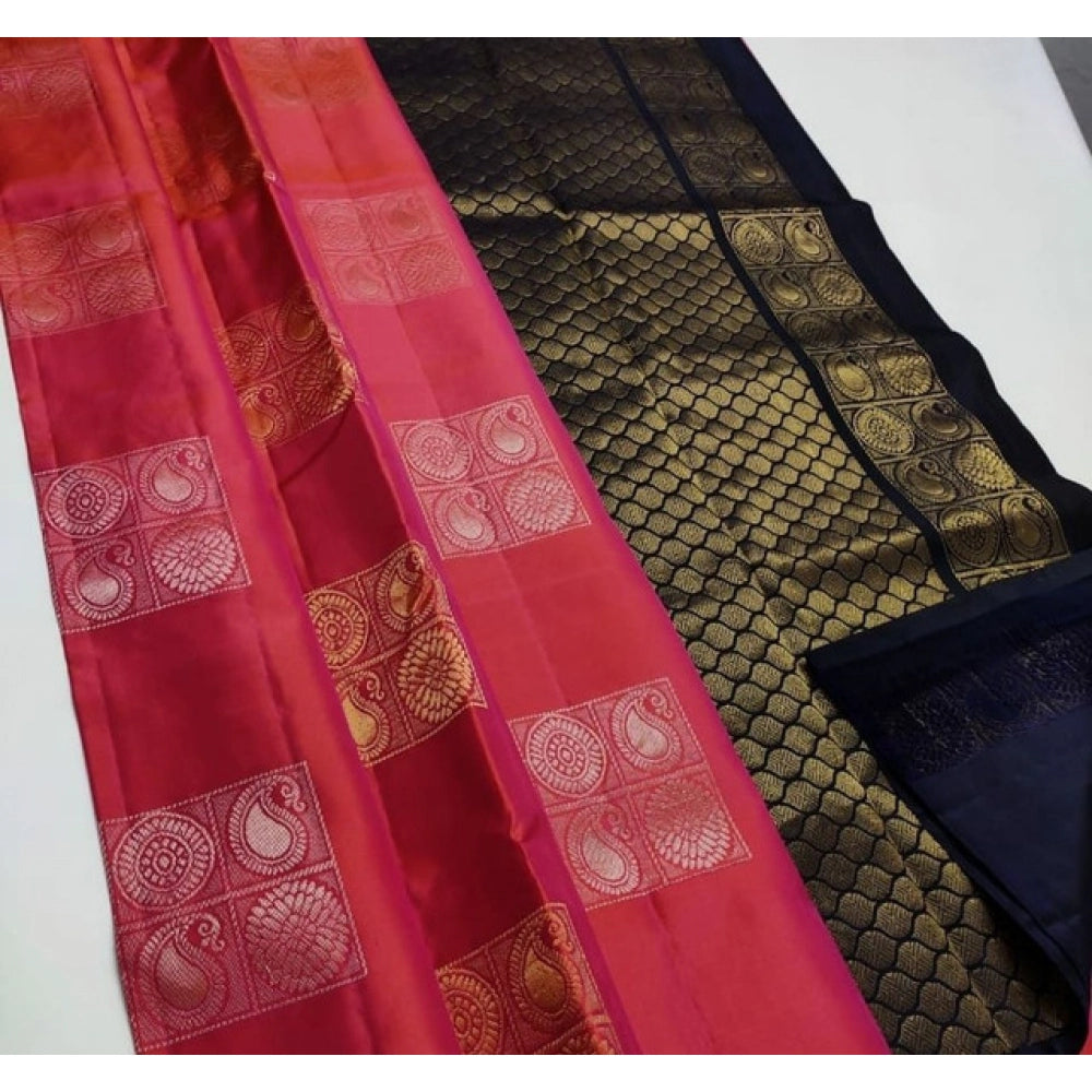 Women's Litchi Silk Printed Saree With Unstitched Blouse (red) | Women Signature Collection