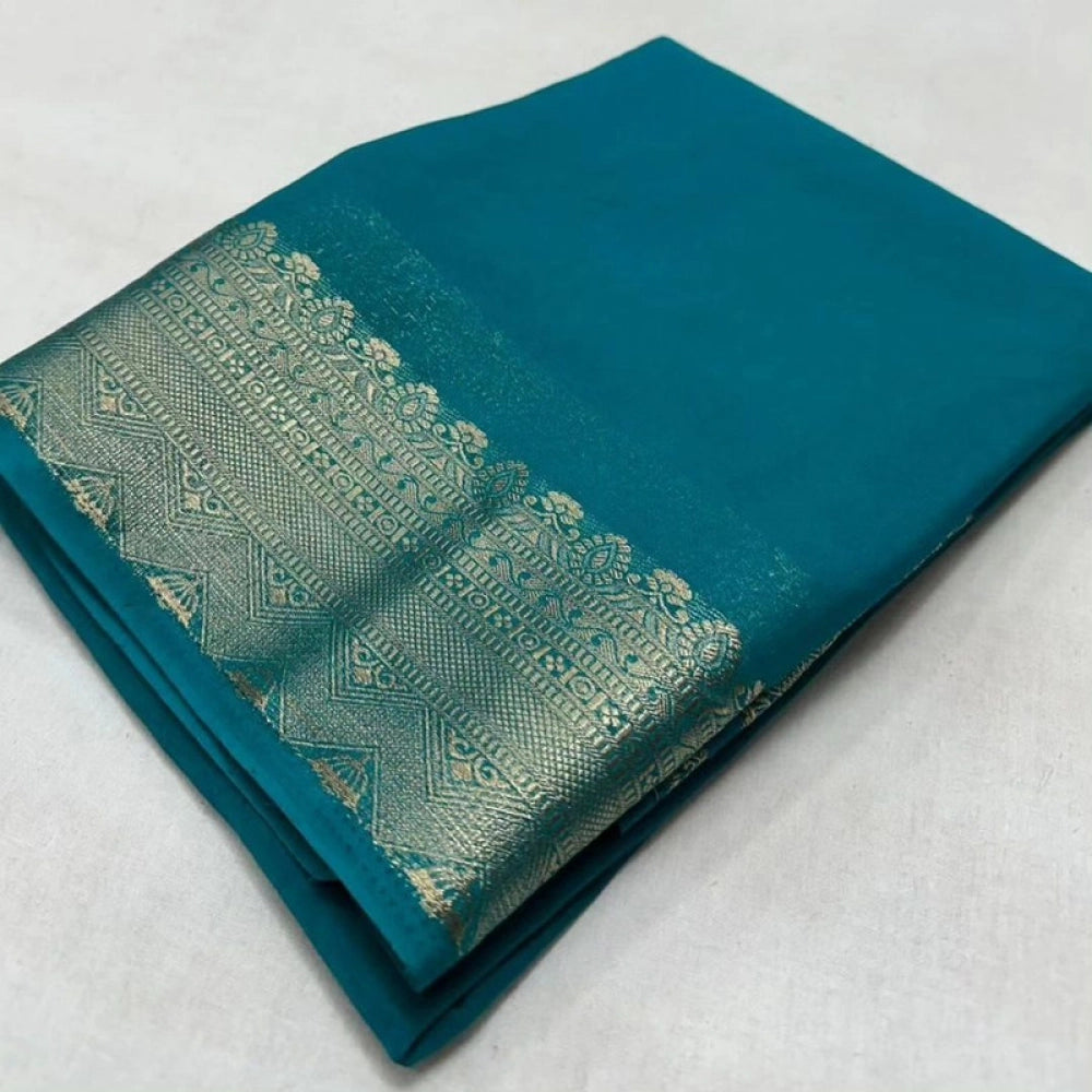 Women's Crepe Chit Pallu Solid Saree With Unstitched Blouse 5.5mtr (sky Blue) | Women Signature Collection