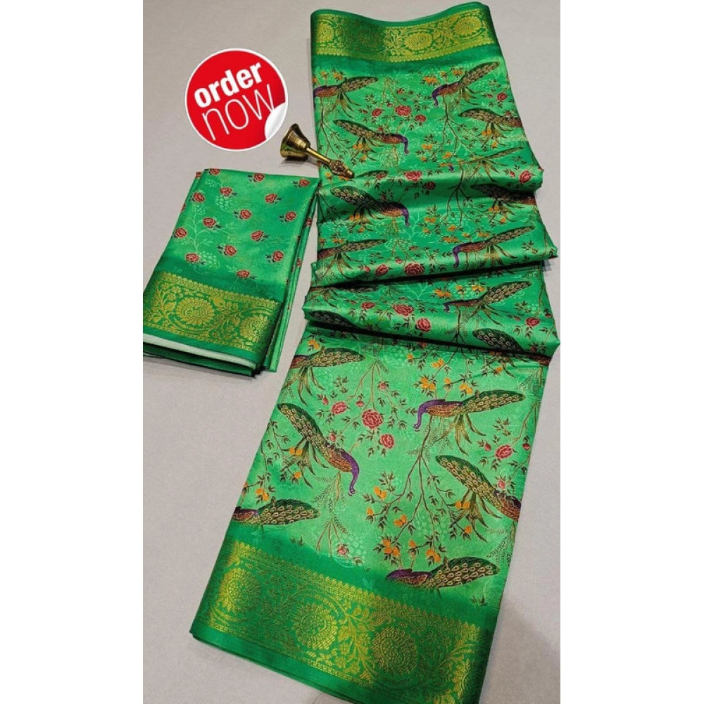 Women's Digital Dolla Silk Printed Saree With Unstitched Blouse 5.5mtr (green) | Women Signature Collection