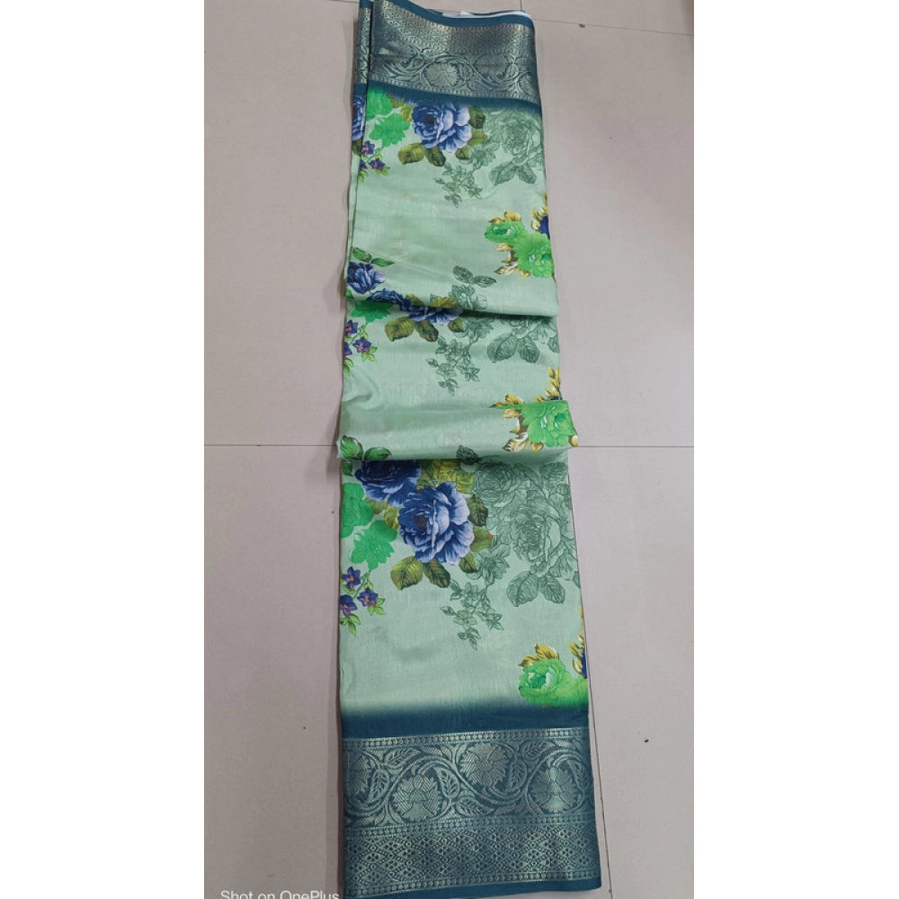 Women's Digital Dolla Silk Printed Saree With Unstitched Blouse 5.5mtr (green) | Women Signature Collection