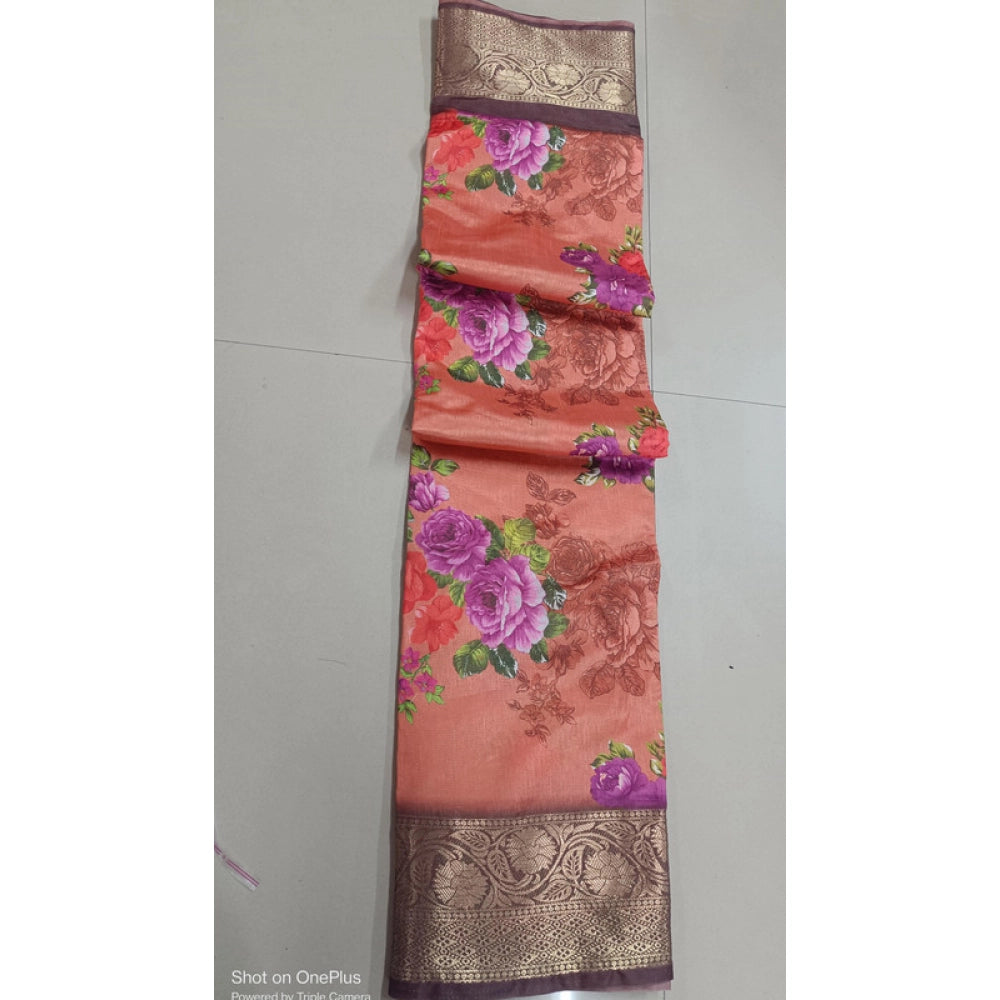 Women's Digital Dolla Silk Printed Saree With Unstitched Blouse 5.5mtr (orange) | Women Signature Collection