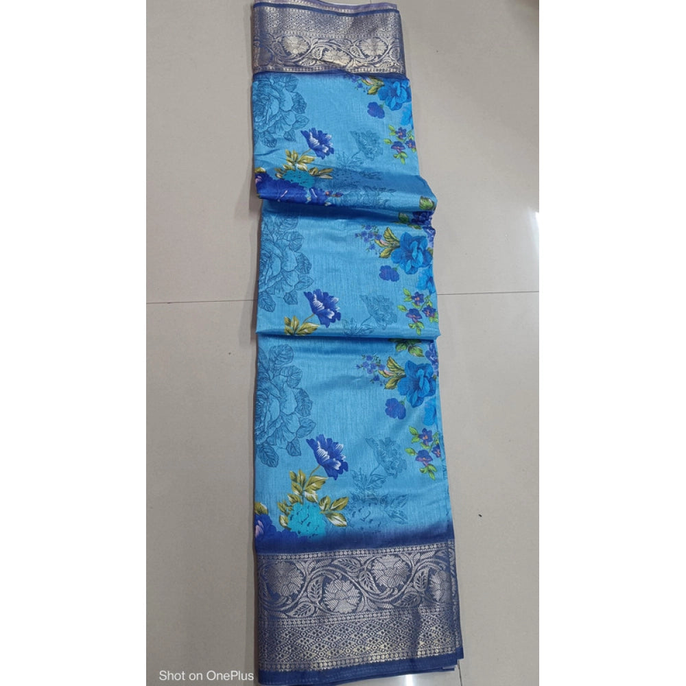 Women's Digital Dolla Silk Printed Saree With Unstitched Blouse 5.5mtr (sky Blue) | Women Signature Collection