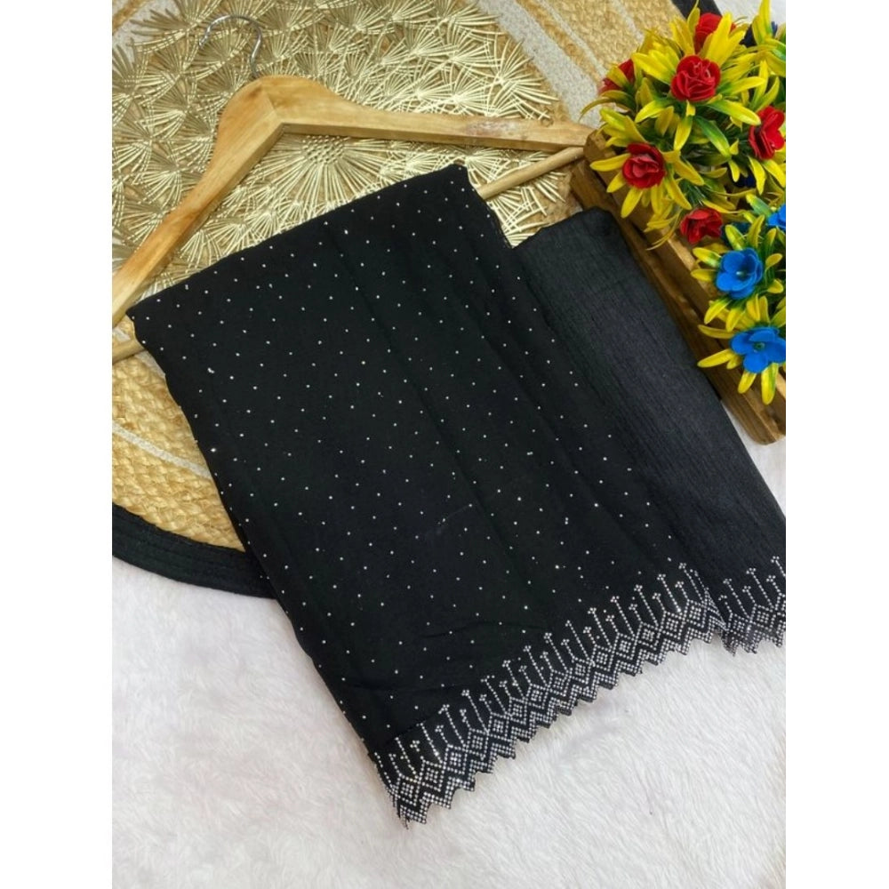 Women's Georgette Stone Work Saree With Unstitched Blouse 5.5mtr (black) | Women Signature Collection