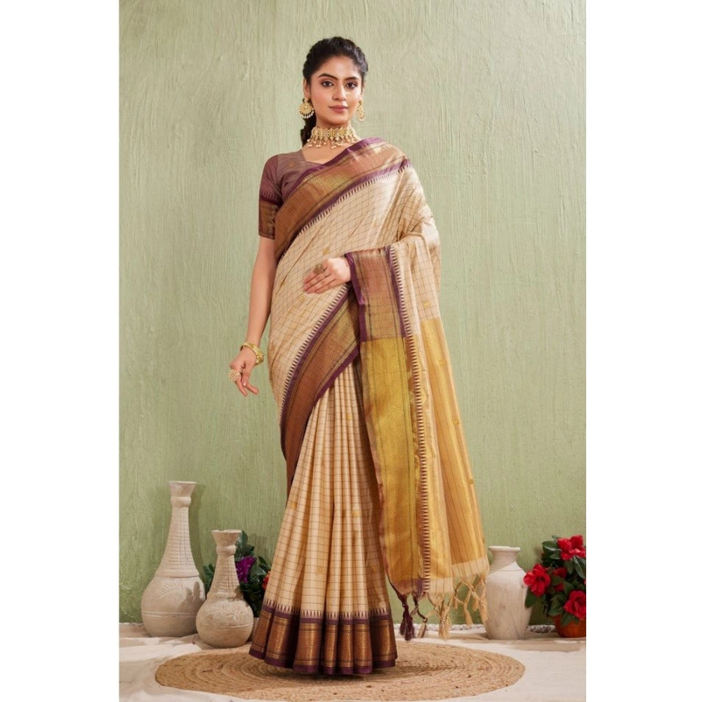 Women's Silk Blended Jaquard Woven Saree With Unstitched Blouse 5.5mtr (beige) | Women Signature Collection