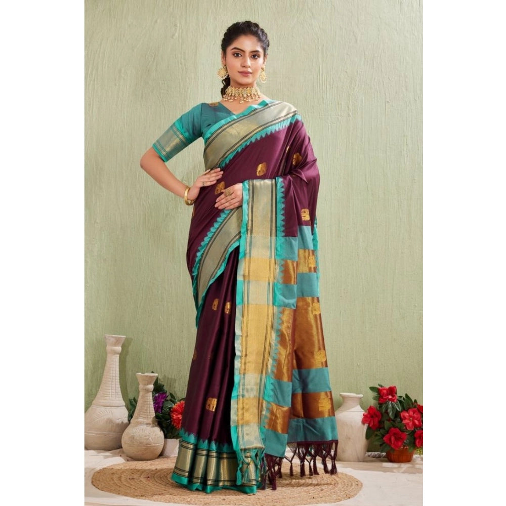 Women's Silk Blended Jaquard Woven Saree With Unstitched Blouse 5.5mtr (purple) | Women Signature Collection