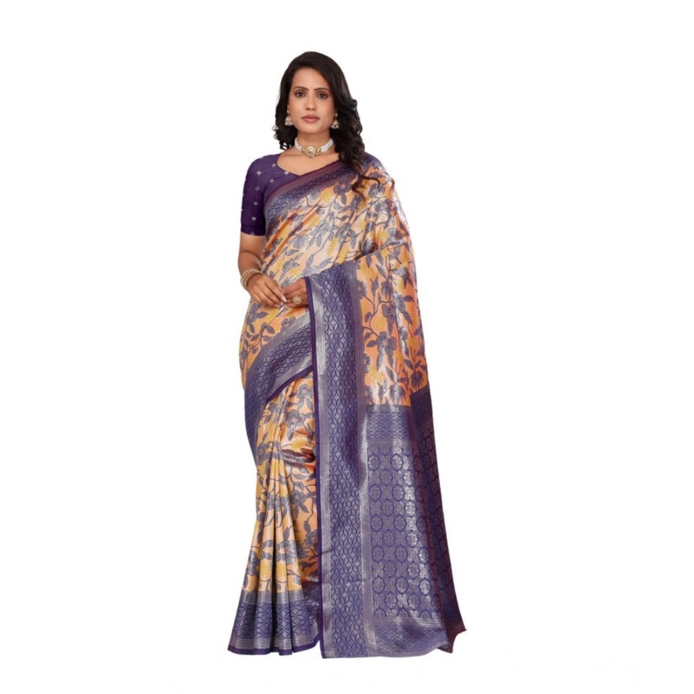 Women's Banarasi Silk Jaquard Woven Saree With Unstitched Blouse 5.5mtr (orange) | Women Signature Collection