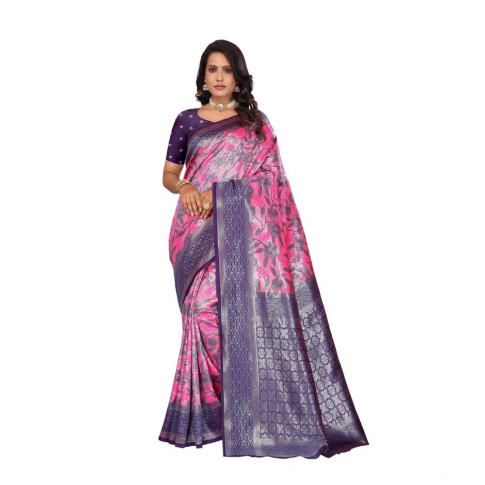 Women's Banarasi Silk Jaquard Woven Saree With Unstitched Blouse 5.5mtr (pink) | Women Signature Collection