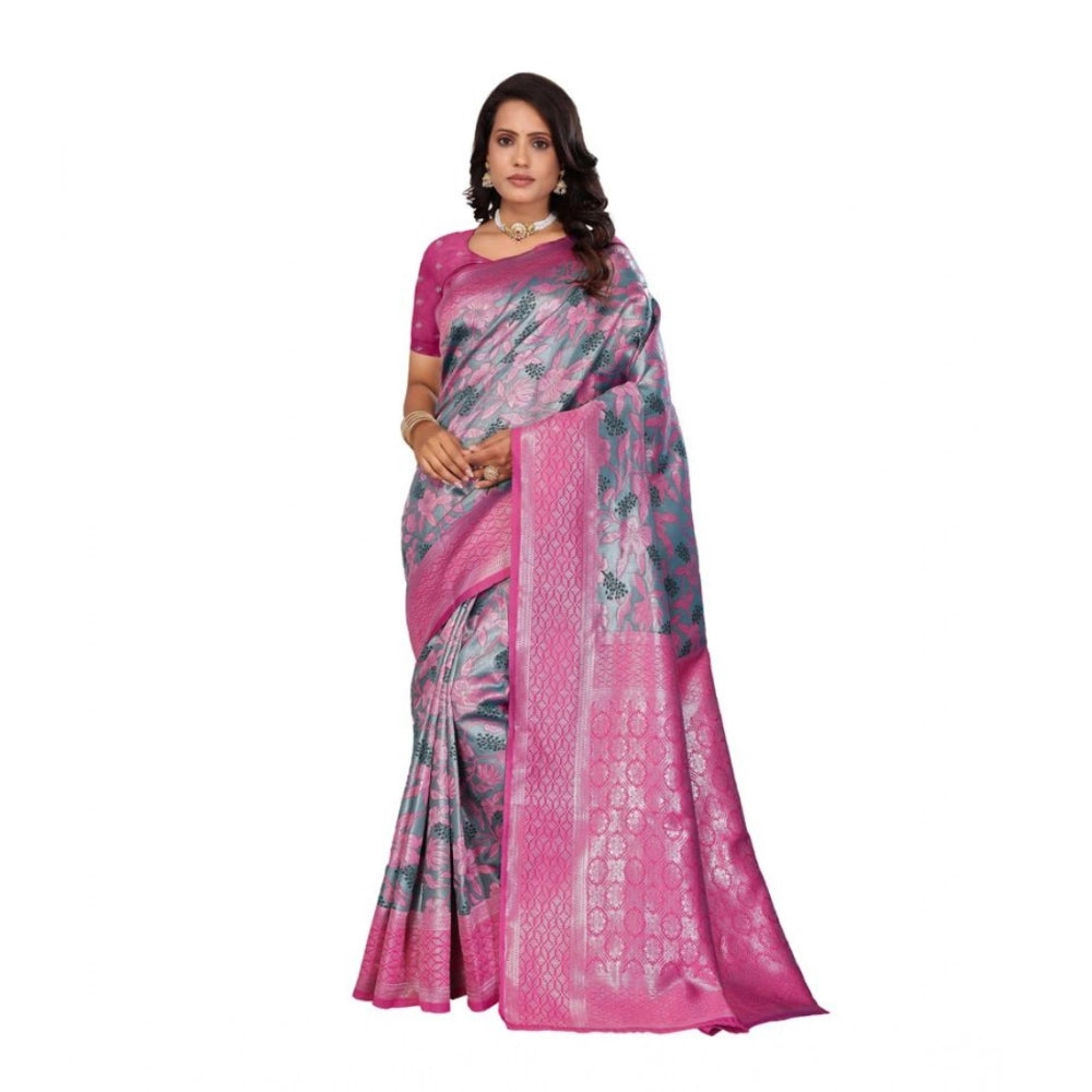 Women's Banarasi Silk Jaquard Woven Saree With Unstitched Blouse 5.5mtr (pink) | Women Signature Collection