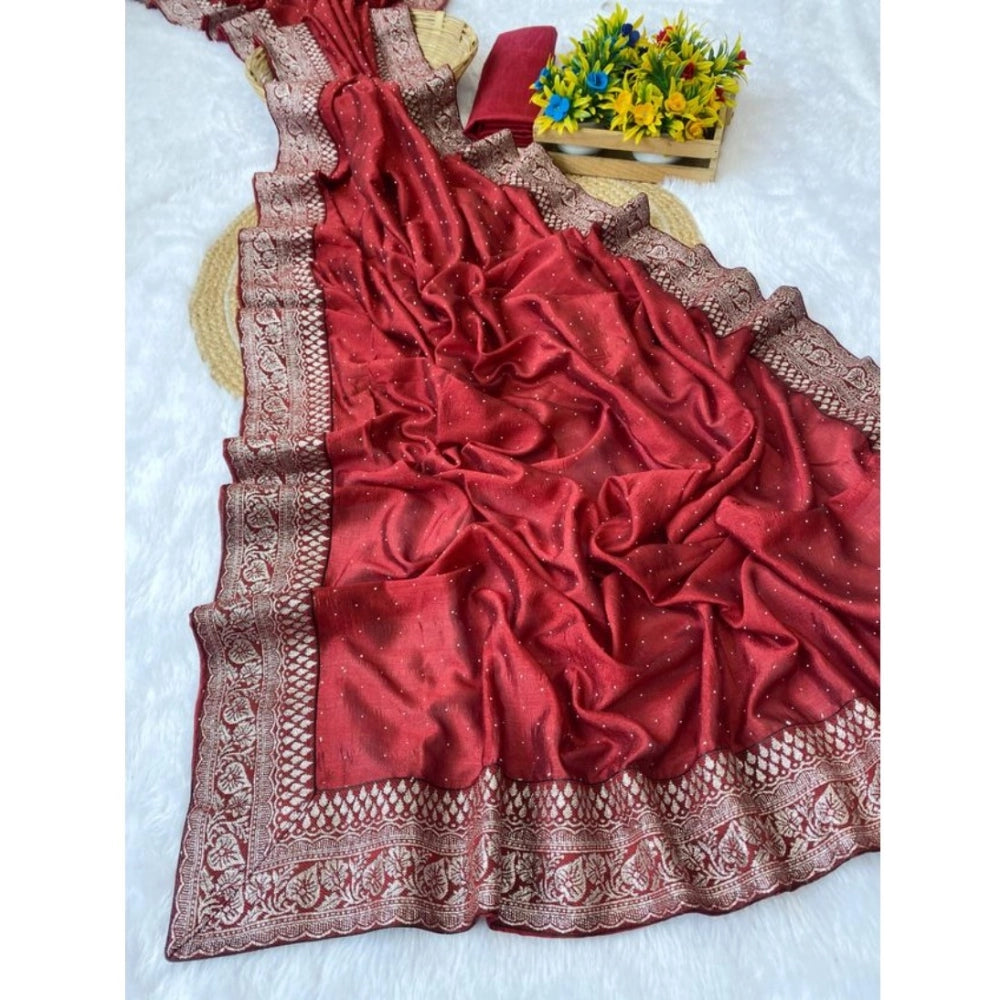 Women's Silk Embroidred Saree With Unstitched Blouse 5.5mtr (red) | Women Signature Collection