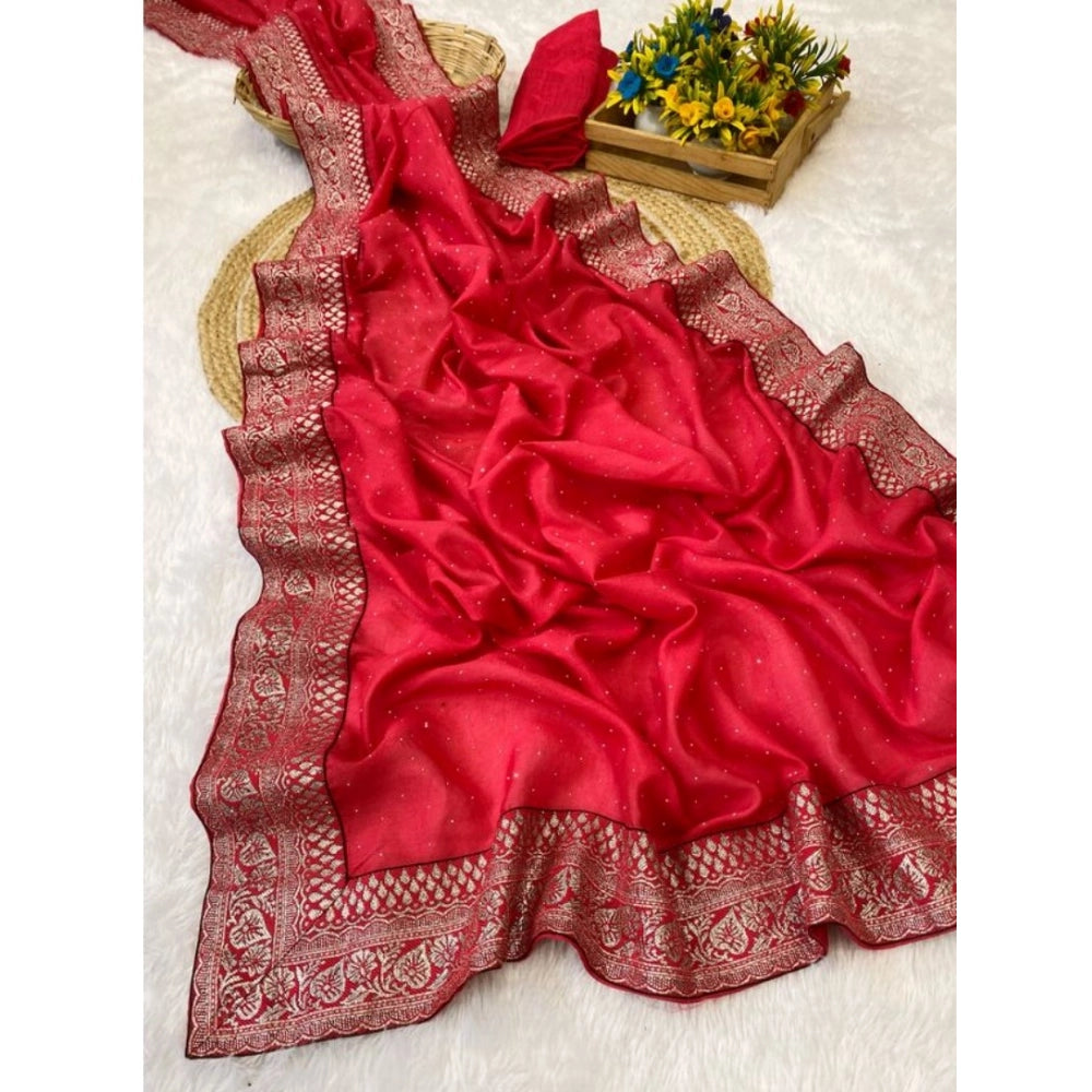 Women's Silk Embroidred Saree With Unstitched Blouse 5.5mtr (pink) | Women Signature Collection