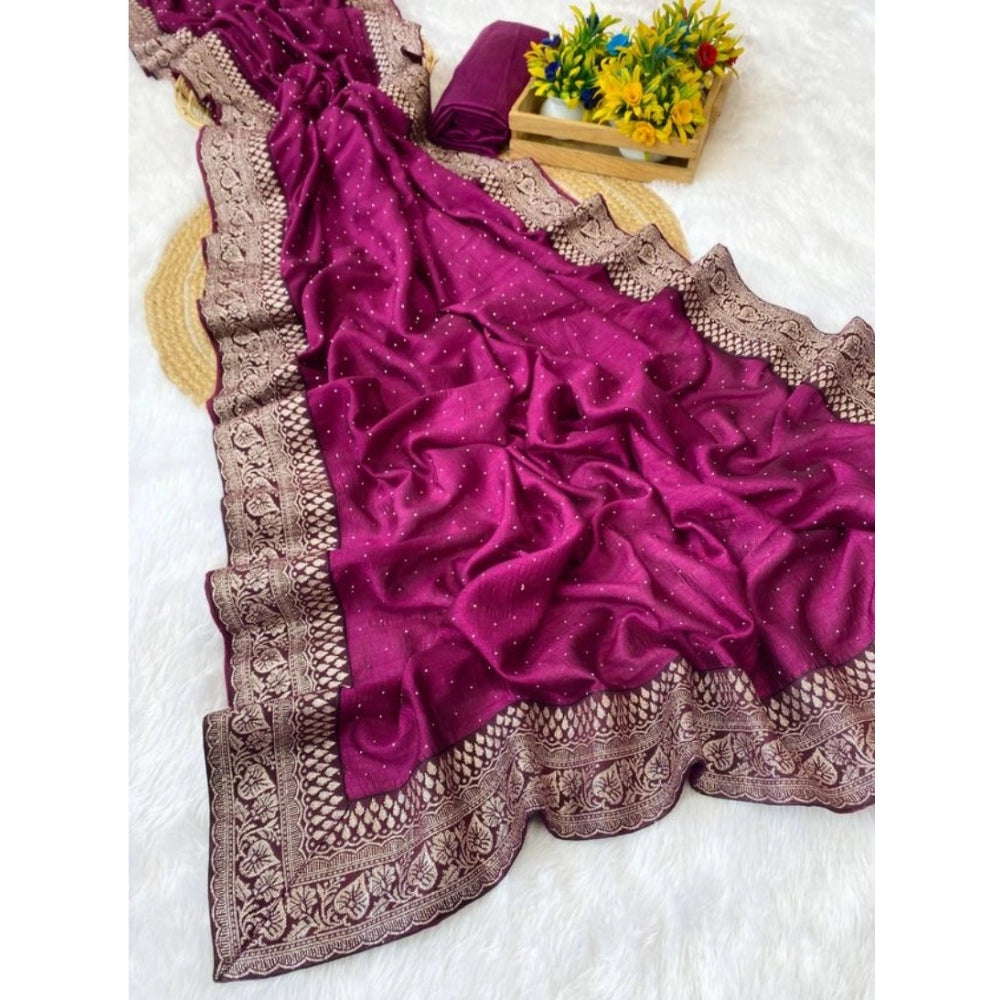 Women's Silk Embroidred Saree With Unstitched Blouse 5.5mtr (purple) | Women Signature Collection