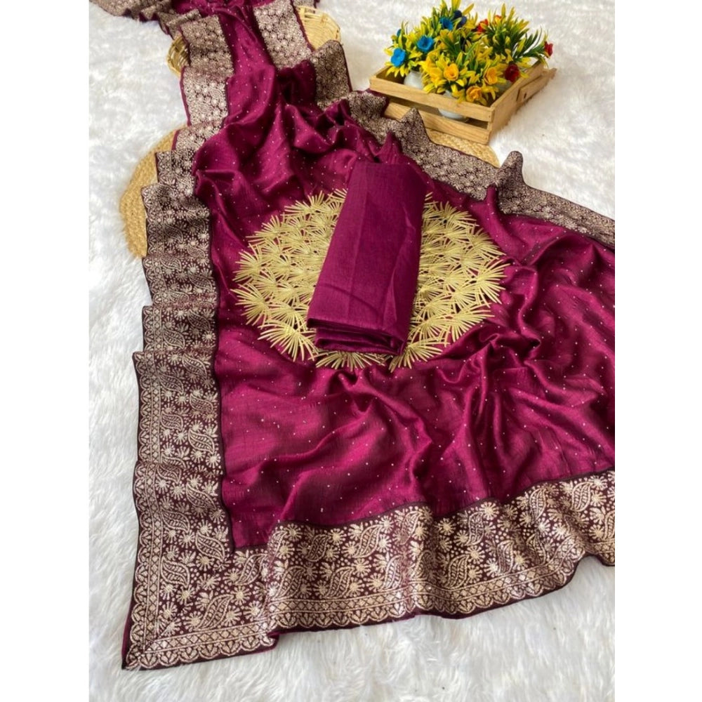 Women's Silk Embroidred Saree With Unstitched Blouse 5.5mtr (purple) | Women Signature Collection
