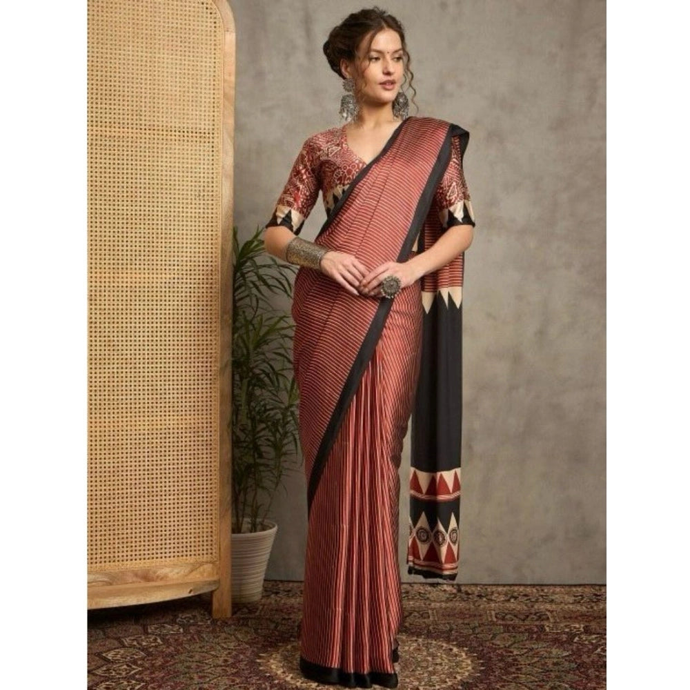 Women's Satin Printed Saree With Unstitched Blouse 5.5mtr (black) | Women Signature Collection