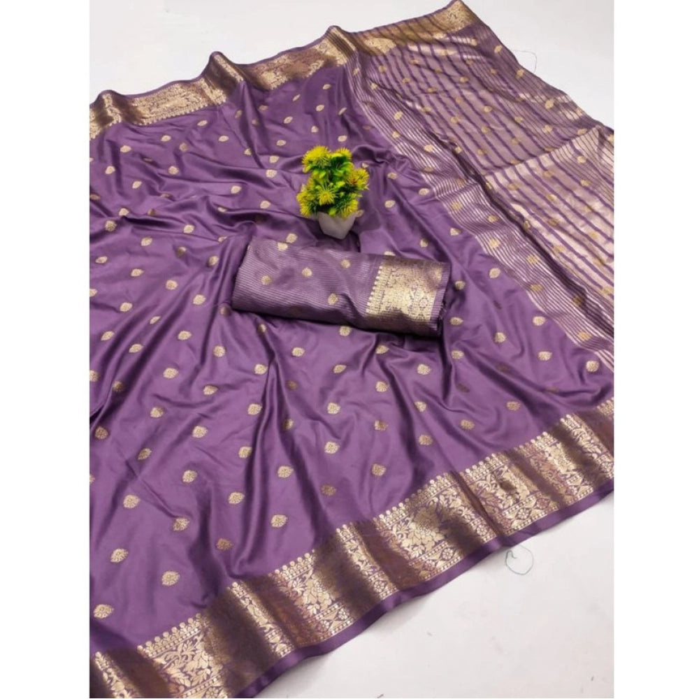 Women's Jacquard Silk Jaquard Woven Saree With Unstitched Blouse 5.5mtr (purple) | Women Signature Collection