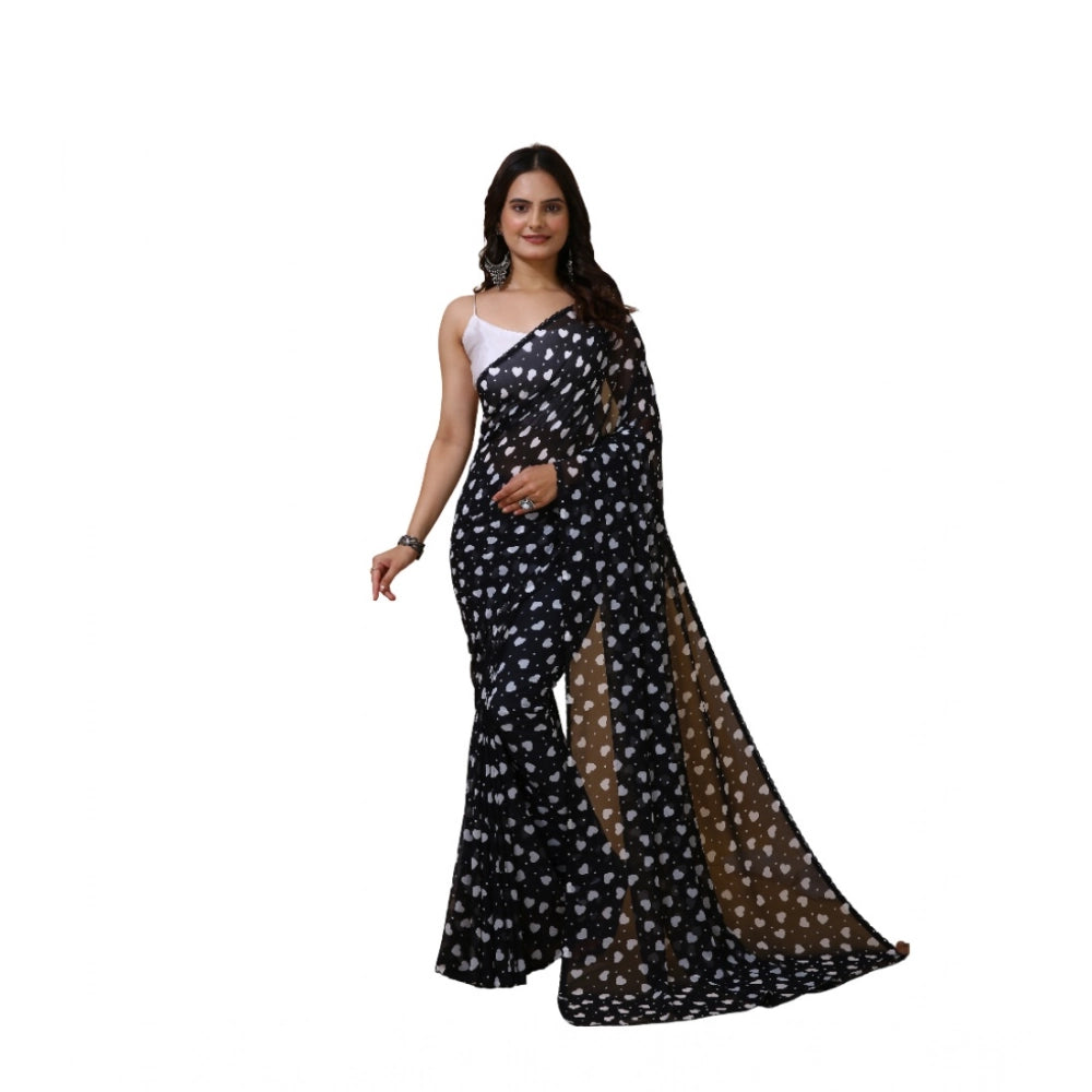 Women's Georgette Printed Saree With Unstitched Blouse 5.5mtr (black) | Women Signature Collection
