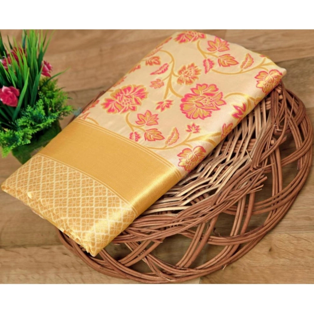 Women's Soft Lichi Silk Printed Saree With Unstitched Blouse 5.5mtr (gold) | Women Signature Collection