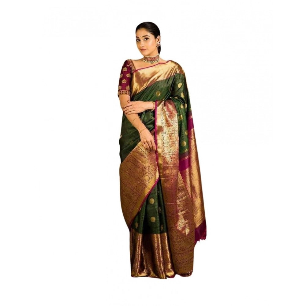 Women's Soft Lichi Silk Printed Saree With Unstitched Blouse 5.5mtr (green) | Women Signature Collection
