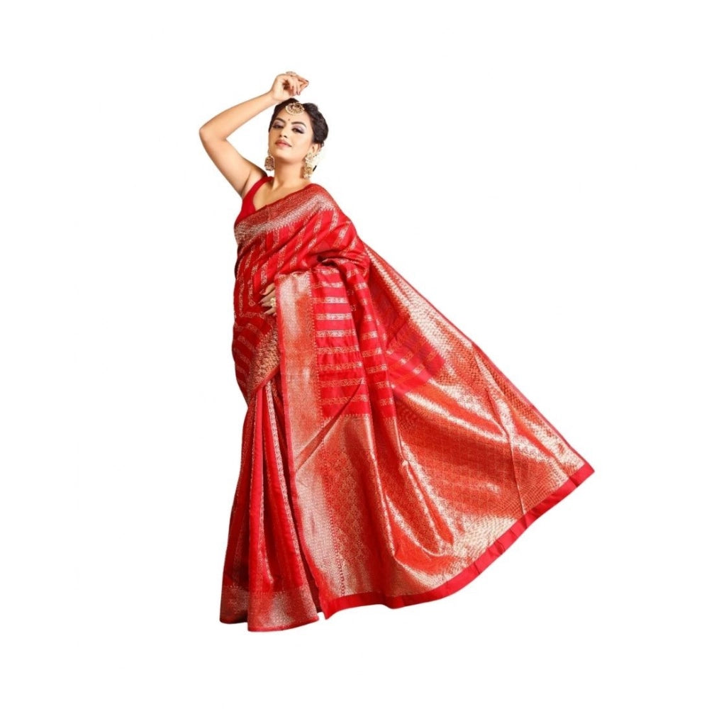 Women's Soft Lichi Silk Printed Saree With Unstitched Blouse 5.5mtr (red) | Women Signature Collection