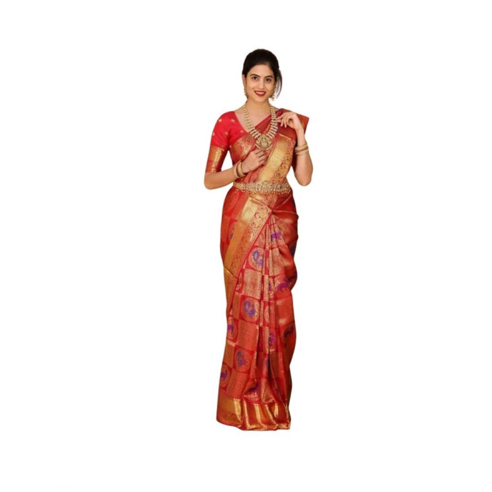 Women's Soft Lichi Silk Printed Saree With Unstitched Blouse 5.5mtr (red) | Women Signature Collection